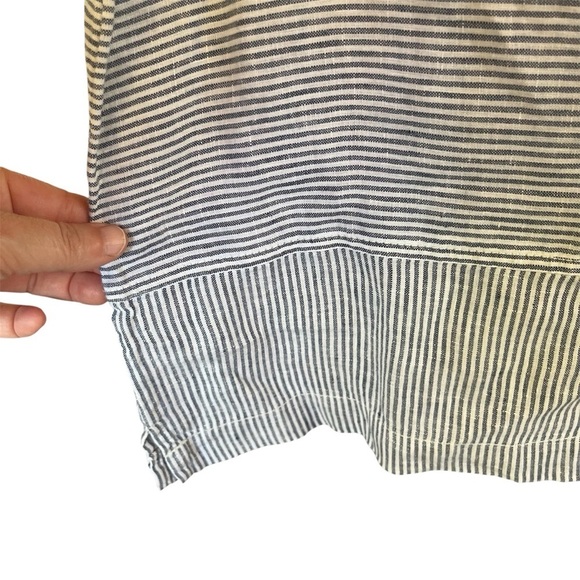 Tahari Blue and White Striped 100% Linen Boxy Tank Top Contrasting Stripes - Picture 3 of 8